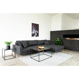 Bovenaanzicht van de House Nordic Vita salontafel, rechthoekig mat zwart melamine tafelblad met subtiel houtnerfpatroon