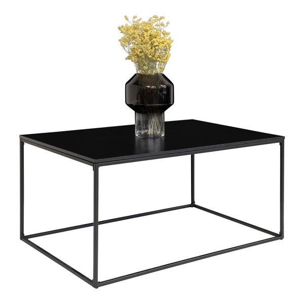 House Nordic Vita salontafel - zwarte rechthoekige tafel met open stalen frame en matte melamine top met droogboeket