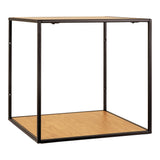Leeg open vierkant matzwart stalen frame met houtlook plank van de House Nordic Vita wandplank in een schuine hoek