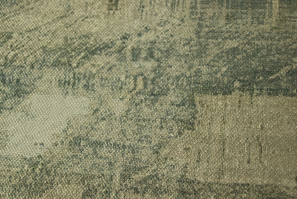 Verweerde, groengrijze textielstructuur met abstracte patronen en een vintage, rustieke uitstraling.
