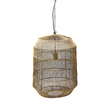 Grote hanglamp gemaakt van fijn gevlochten rotan, met een rustieke uitstraling en metalen ketting.