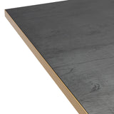 Donkergrijs tafelblad met houten textuur en goudkleurige rand, modern en strak design.
