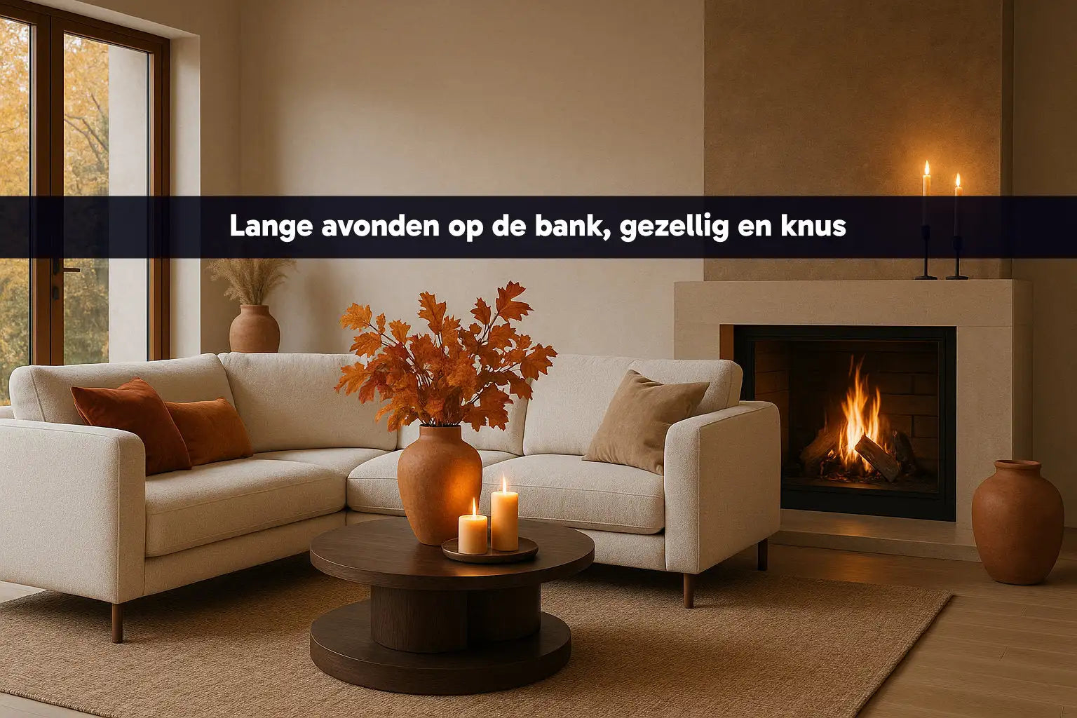 Witte leren modulaire bank met houten poten en modern ontwerp, met een centrale salontafel.