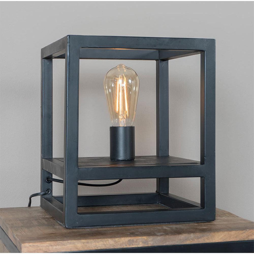 Vintage Tafellamp Zwart Hout