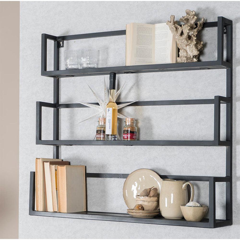 Vintage Wandplank Zwart Hout Trio