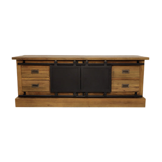 TV meubel Blackburn - 150x40x56,5 - Naturel/zwart - reclaimed teak/metaal