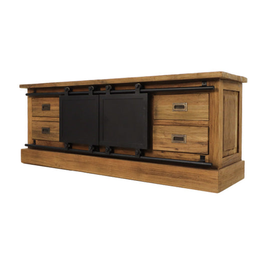 TV meubel Blackburn - 150x40x56,5 - Naturel/zwart - reclaimed teak/metaal